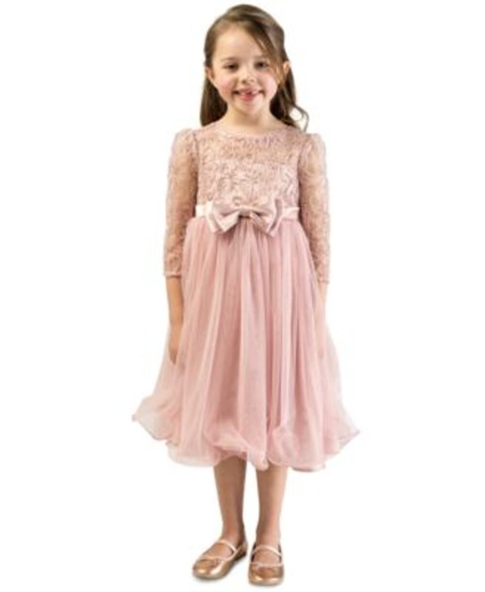 Bonnie Jean Girls Sequin Embroidered Bow Lace Dress Party Pink Size 12 NWT
